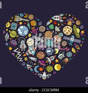Set of Spacel cartoon doodle objects Stock Vector