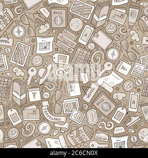 Cartoon Traveling seamless pattern with lots of objects Stock Vector