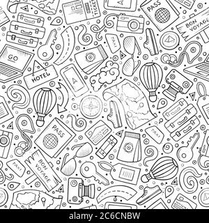 Cartoon Traveling seamless pattern with lots of objects Stock Vector