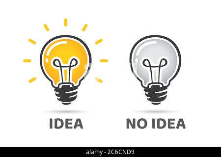 Idea and no idea concept. Light bulb vector icon. Bright idea symbol. Off light bulb, no idea symbol. Unique idea, creative thinking, opportunity, sol Stock Vector