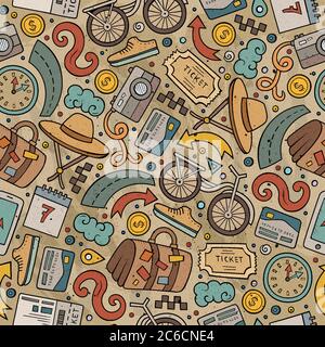 Cartoon Traveling seamless pattern with lots of objects Stock Vector