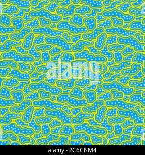 Futuristic geometrick seamless pattern. Blue, green abstract liquid illusion texture. Modern grunge wavy background. Stock vector illustration. Stock Vector