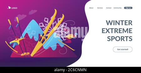 Winter extreme sports concept landing page. Stock Vector