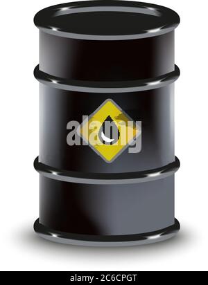 Oil black barrel petroleum spilled vector 3D illustration realistic. For infographics, fuel, industry, power, industry, ecology. Stock Vector