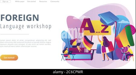 Foreign language workshop concept landing page. Stock Vector