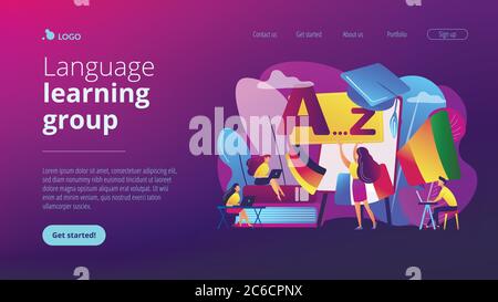 Foreign language workshop concept landing page. Stock Vector