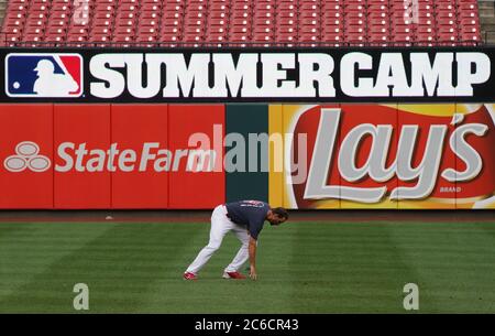 St. Louis Cardinals pitcher Adam Wainwright does running exercises during Summer Camp at Busch Stadium in St. Louis on Wednesday, July 7, 2020. Photo by Bill Greenblatt/UPI Stock Photo