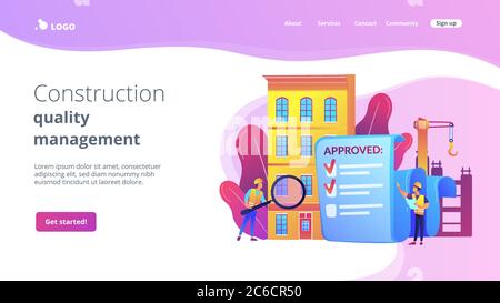 Construction quality control concept landing page Stock Vector