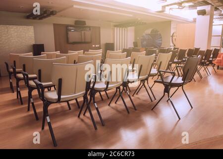 Interior of a conference room/ meeting room with TV in moder office. Stock Photo