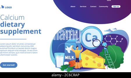 Uses of Calcium concept landing page. Stock Vector