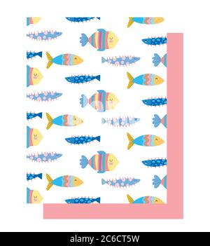 under the sea, colored fishes cartoon wide marine life landscape background vector illustration Stock Vector