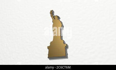 Statue of Liberty in New York on the wall. 3D illustration of metallic sculpture over a white background with mild texture. architecture and ancient Stock Photo