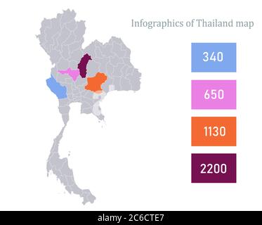 Infographics of Thailand map, individual regions vector Stock Vector