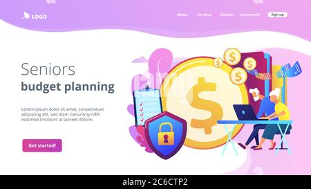 Elderly financial security concept landing page Stock Vector