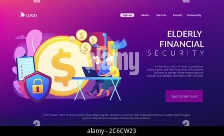 Elderly financial security concept landing page Stock Vector