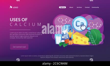 Uses of Calcium concept landing page. Stock Vector