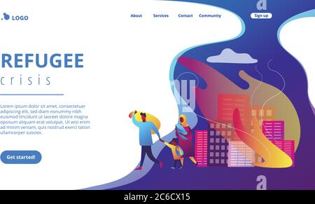 Refugees concept landing page. Stock Vector