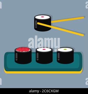 sushi food isolated vector illustration in flat style Stock Vector