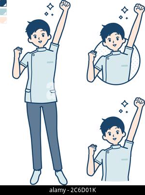 A young nurse man with fist pump images. It's vector art so it's easy to edit. Stock Vector