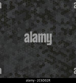 Vector background of grey dust, futuristic digital hex camoflage pattern. Urban hexagon snakeskin. Abstract army and hunting masking ornament texture Stock Vector