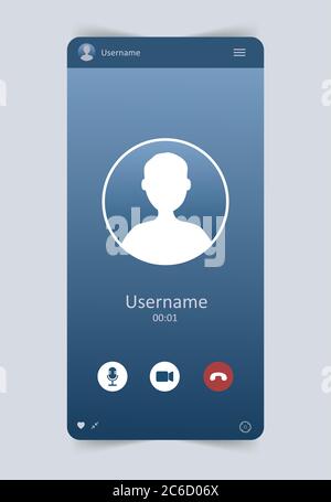 Mobile video chat interface. User web video call window. Concept of social media, remote communication, video content. Modern vector illustration. Stock Vector