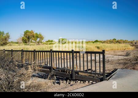 Bridge damaged by fire in Clark County Wetlands Park at Nevada Stock Photo