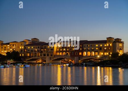 Sunset view of some beautiful building at Lake Las Vegas, Nevada Stock Photo