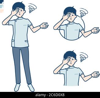 A young nurse man with Discouraged head images. It's vector art so it's easy to edit. Stock Vector