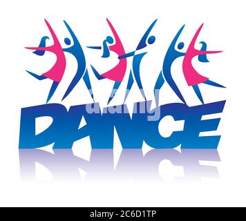 Dancing couples on DANCE inscription. Stylized Illustration of three dancing couples .Isolated on white background. Vector available. Stock Vector