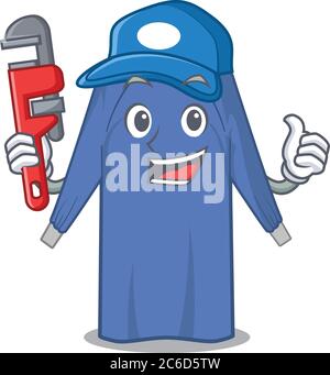 cartoon character design of disposable clothes as a Plumber with tool Stock Vector