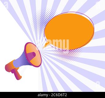 Banner with a megaphone. Flat style. Isolated on a white background. Can be used for clearance sales, vouchers. cards. invitation and for web. Halfton Stock Vector
