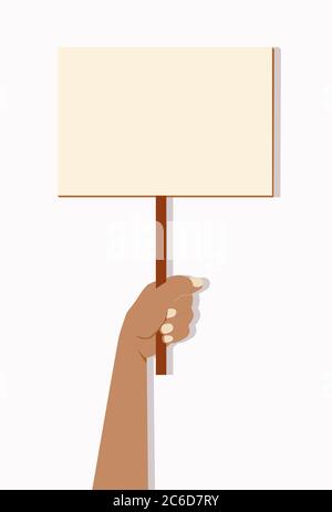 Protesting people. Demonstration, protest. Banner in the hand. Silhouettes of the hands of protesters. Flat illustration Stock Vector