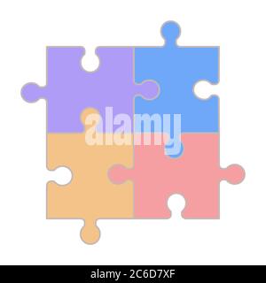 Four-piece puzzle icon. Flat illustration isolated on a white background. Elements assembled together. Can be used on the web to create flyers and ban Stock Vector