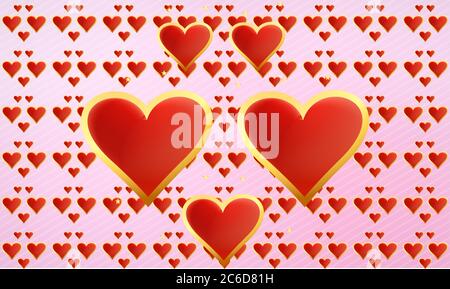 Golden hearts on abstract valentine background Stock Vector