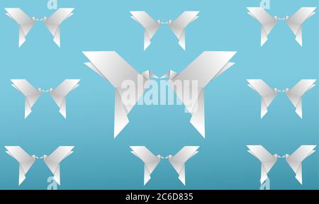 paper cut birds are loving on abstract backgrounds Stock Vector