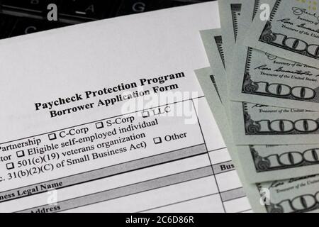 paycheck protection program borrower application form,  loan forgiveness application form Stock Photo