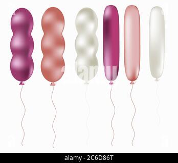A set of long balloons in pink and white pearl color. Isolated on a white background. Can be used to create postcards, banners, flyers, invitations to Stock Vector