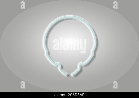 Alien skull or gas mask glowing 3D symbol, card template. Realistic vector illustration. Grey background. Stock Vector