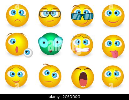 Set of Emoji face emotion icons isolated. Vector illustration Stock Vector