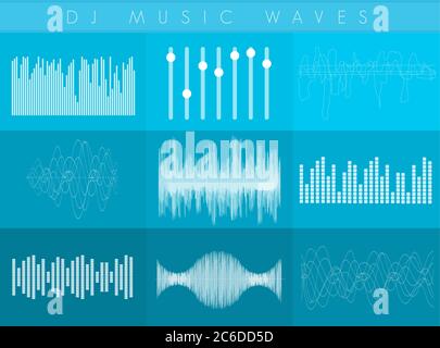 Vector sound waves set. White transperant color. Colorful abstract futuristic equalizer. Stock Vector