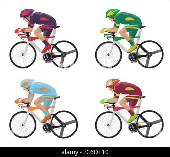 Set of different Racing cyclist in action. Bicyclist silhouettes vector illustration Stock Vector
