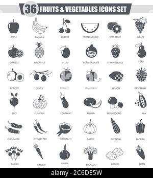 Vector grey fruit and vegetables icon set Stock Vector Image & Art - Alamy
