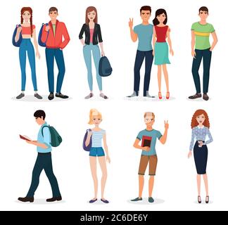 International young people characters and couples collection Stock Vector