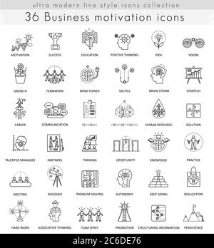 Vector Business motivation and discipline ultra modern outline line icons for web and apps Stock Vector