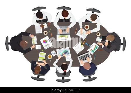 Business management teamwork discuss meeting and brainstorming concept. Wide Round table in top point of view Stock Vector