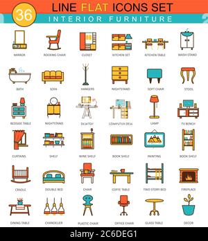 Vector furniture flat line icon set. Modern elegant style design for web Stock Vector