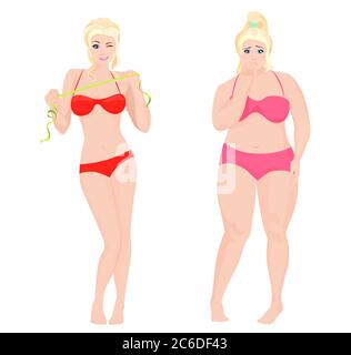 Thin Health and Fat woman. Lifestyle infographic vector illustration Stock Vector
