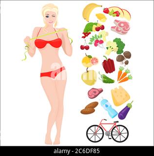 Thin Health and Fat woman. Lifestyle infographic vector illustration with icons Stock Vector