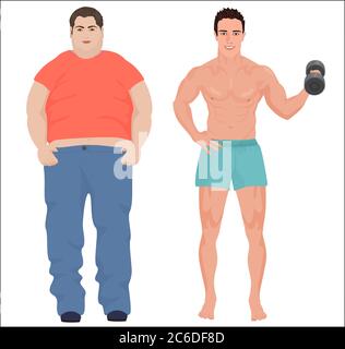 Health sport man and fat man infographic isolated concept Stock Vector
