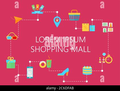 Shopping mall decoration map concept. Interactive navigation infographic elements. Vector illustration Stock Vector